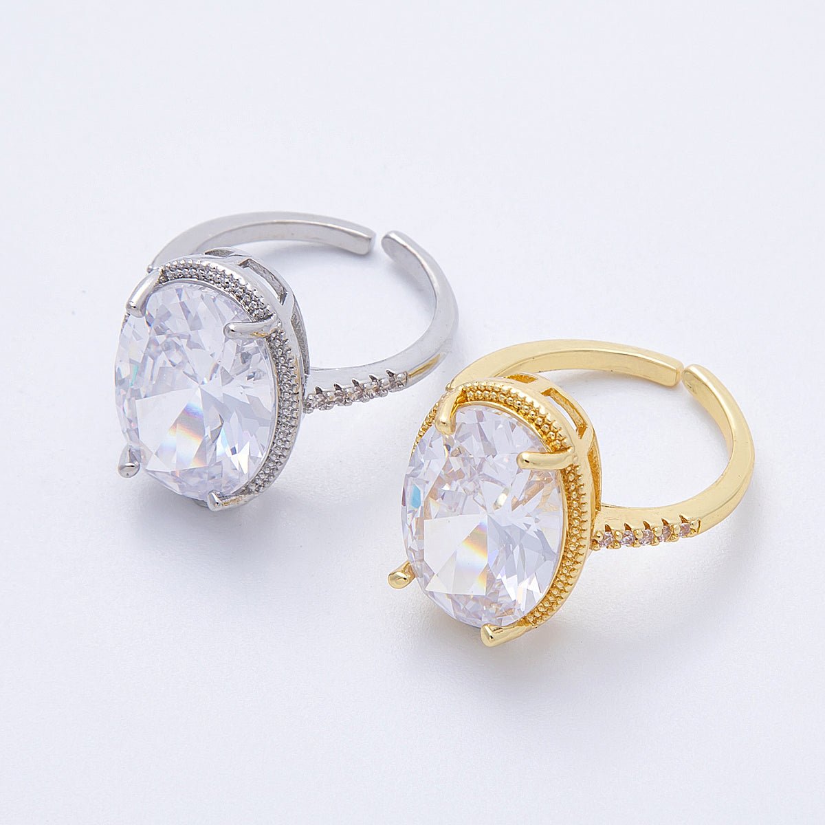 16K Gold Filled Clear Oval CZ Micro Paved Solitaire Ring in Gold & Silver | Rings - 00007 Rings - 00008 - DLUXCA