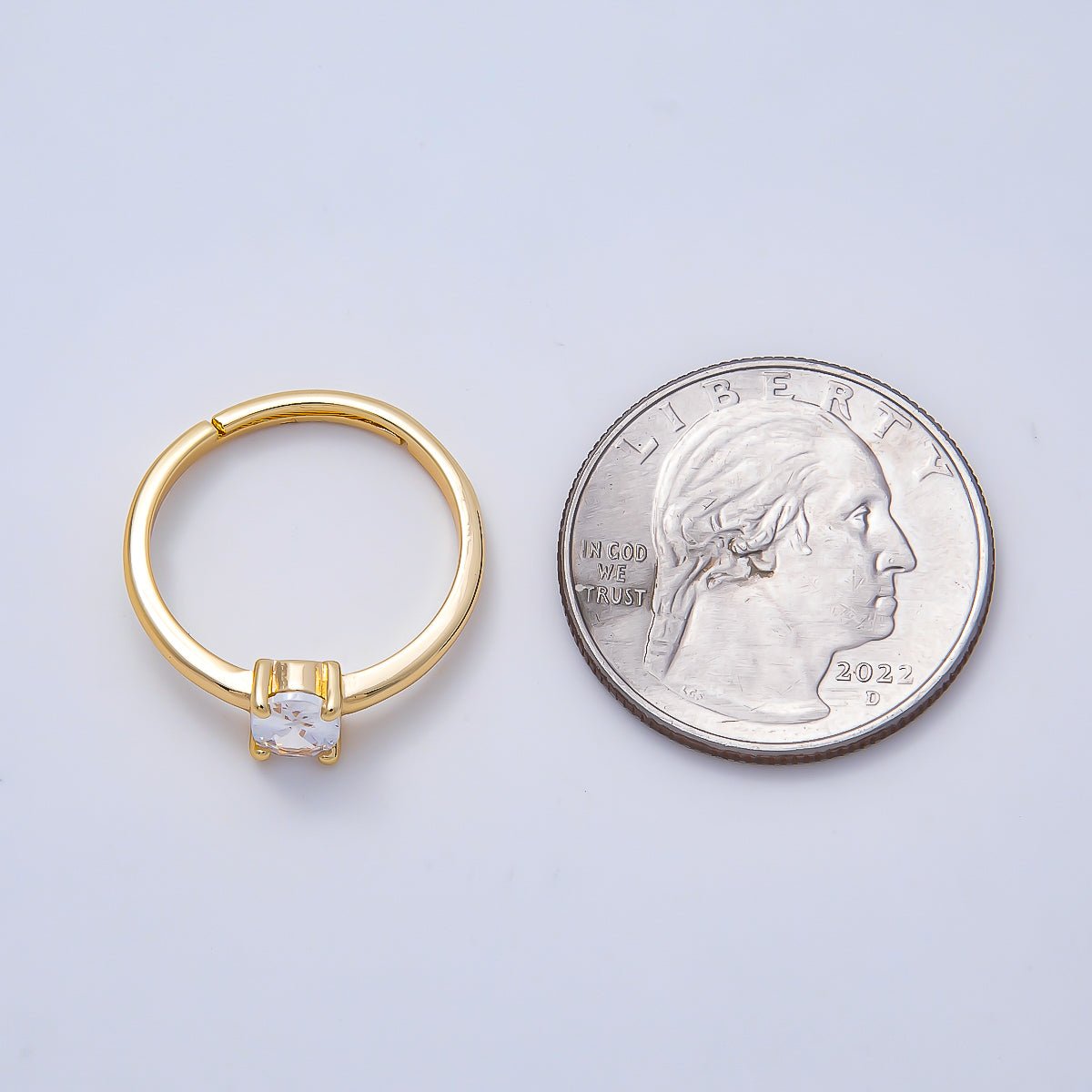 16K Gold Filled Clear Oval CZ Solitaire Adjustable Ring in Gold & Silver | Rings-00147 Rings-00148 - DLUXCA