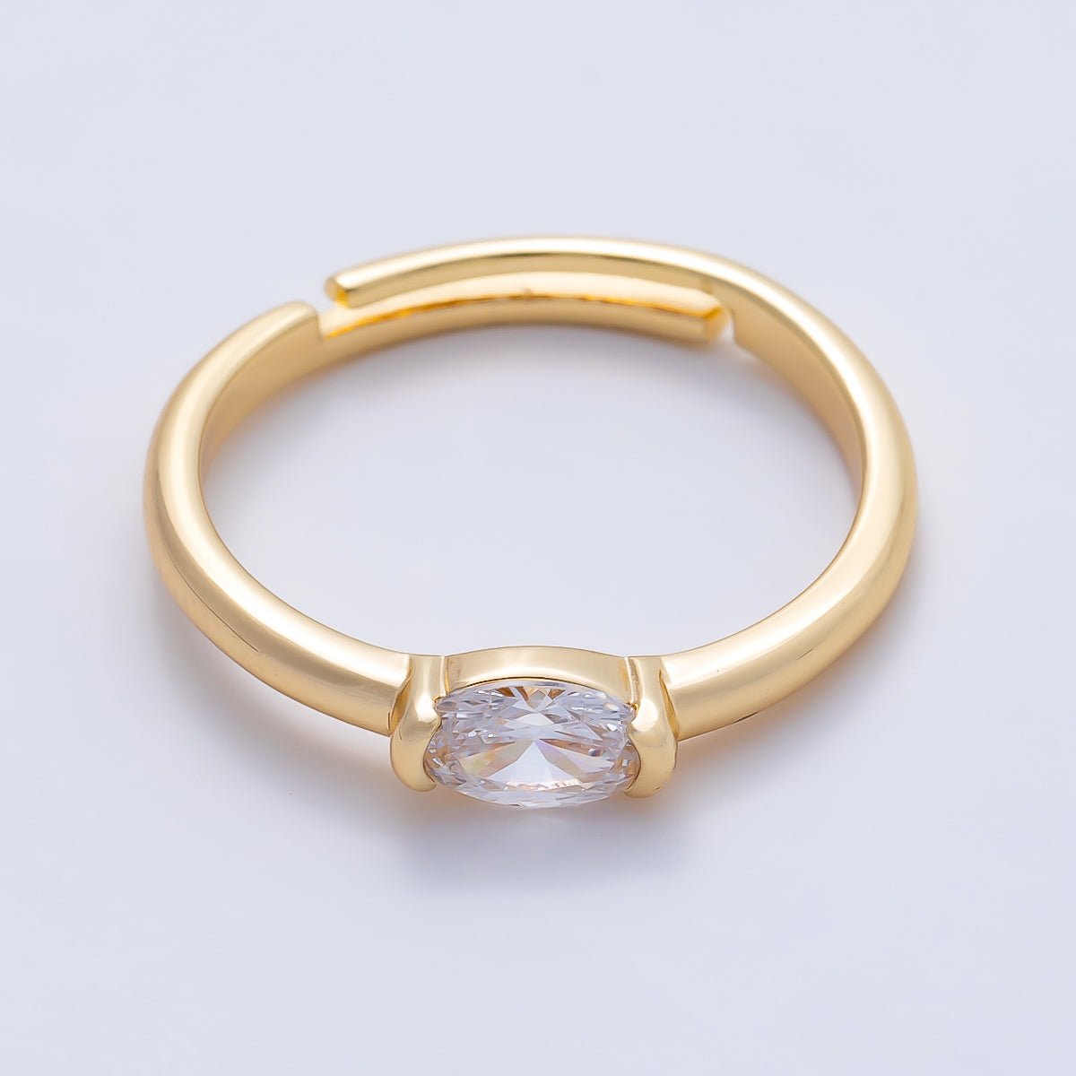 16K Gold Filled Clear Oval CZ Solitaire Adjustable Ring in Gold & Silver | Rings-00167 Rings-00168 - DLUXCA