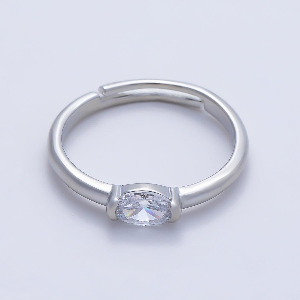 16K Gold Filled Clear Oval CZ Solitaire Adjustable Ring in Gold & Silver | Rings-00167 Rings-00168 - DLUXCA