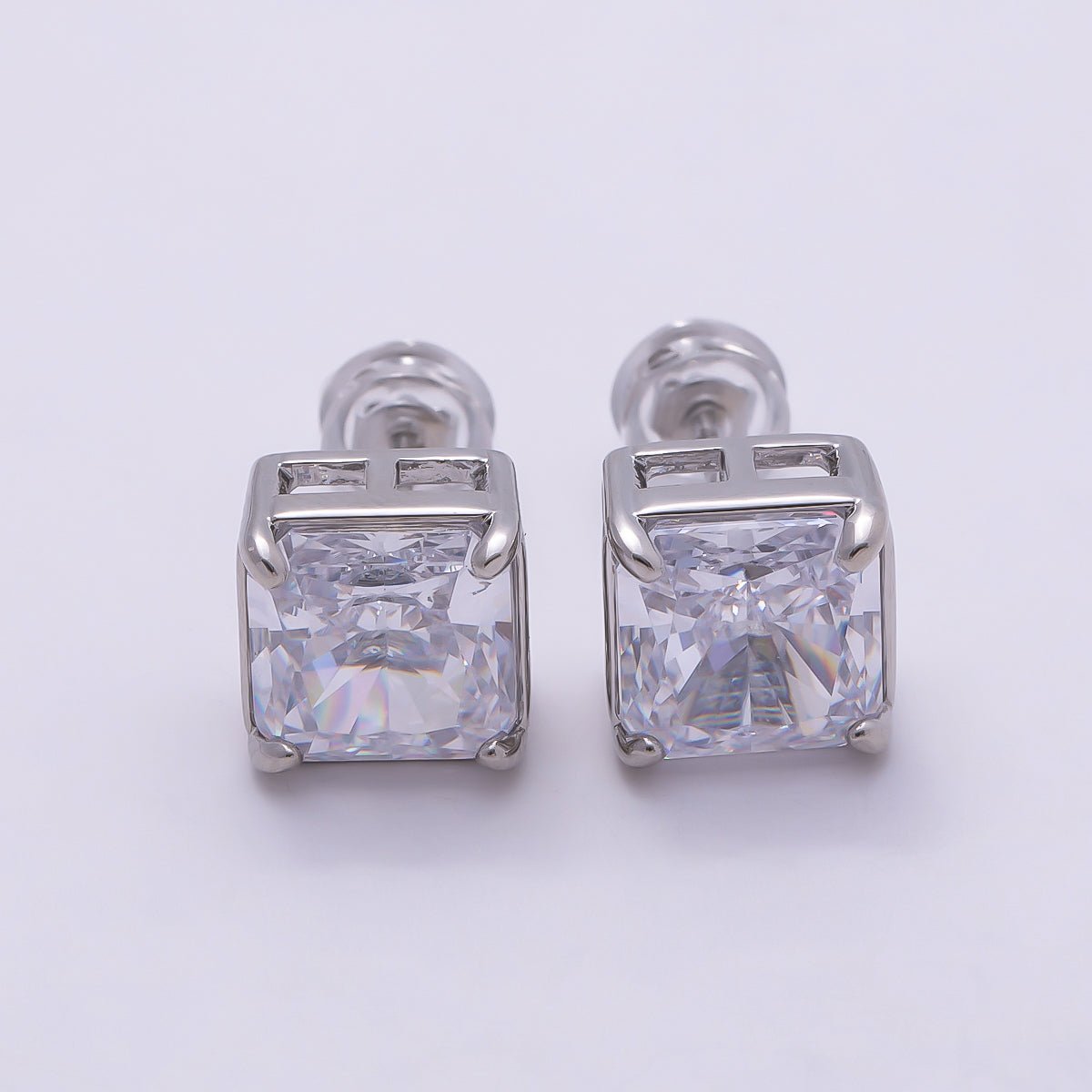 16K Gold Filled Clear Square CZ Stud Earrings in Gold & Silver | Earrings - 00407 Earrings - 00408 - DLUXCA