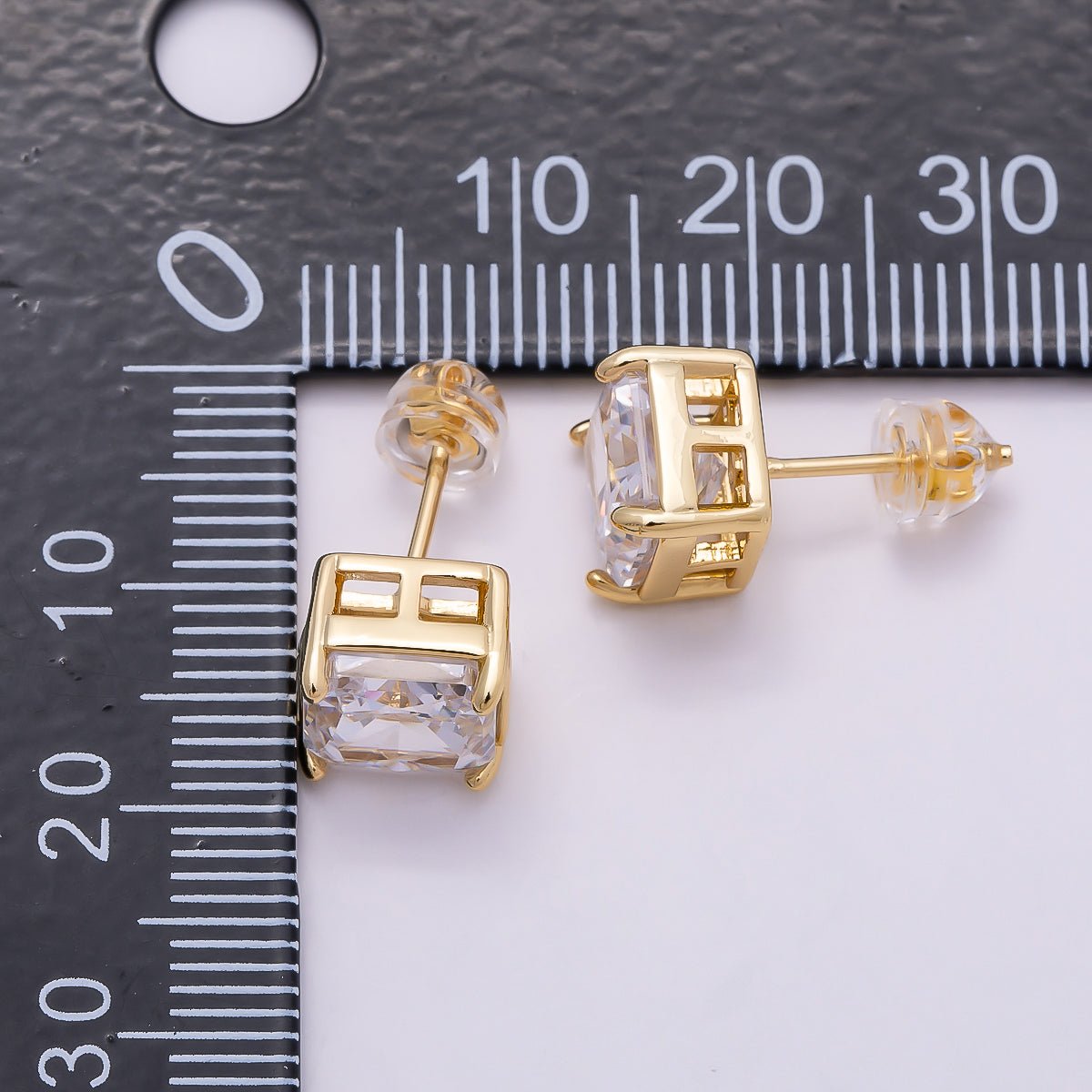16K Gold Filled Clear Square CZ Stud Earrings in Gold & Silver | Earrings - 00407 Earrings - 00408 - DLUXCA