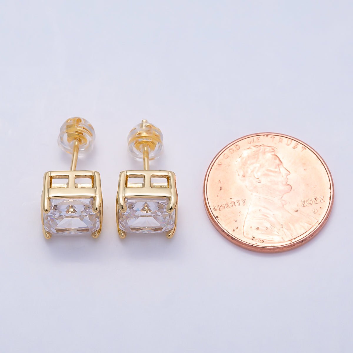 16K Gold Filled Clear Square CZ Stud Earrings in Gold & Silver | Earrings - 00407 Earrings - 00408 - DLUXCA