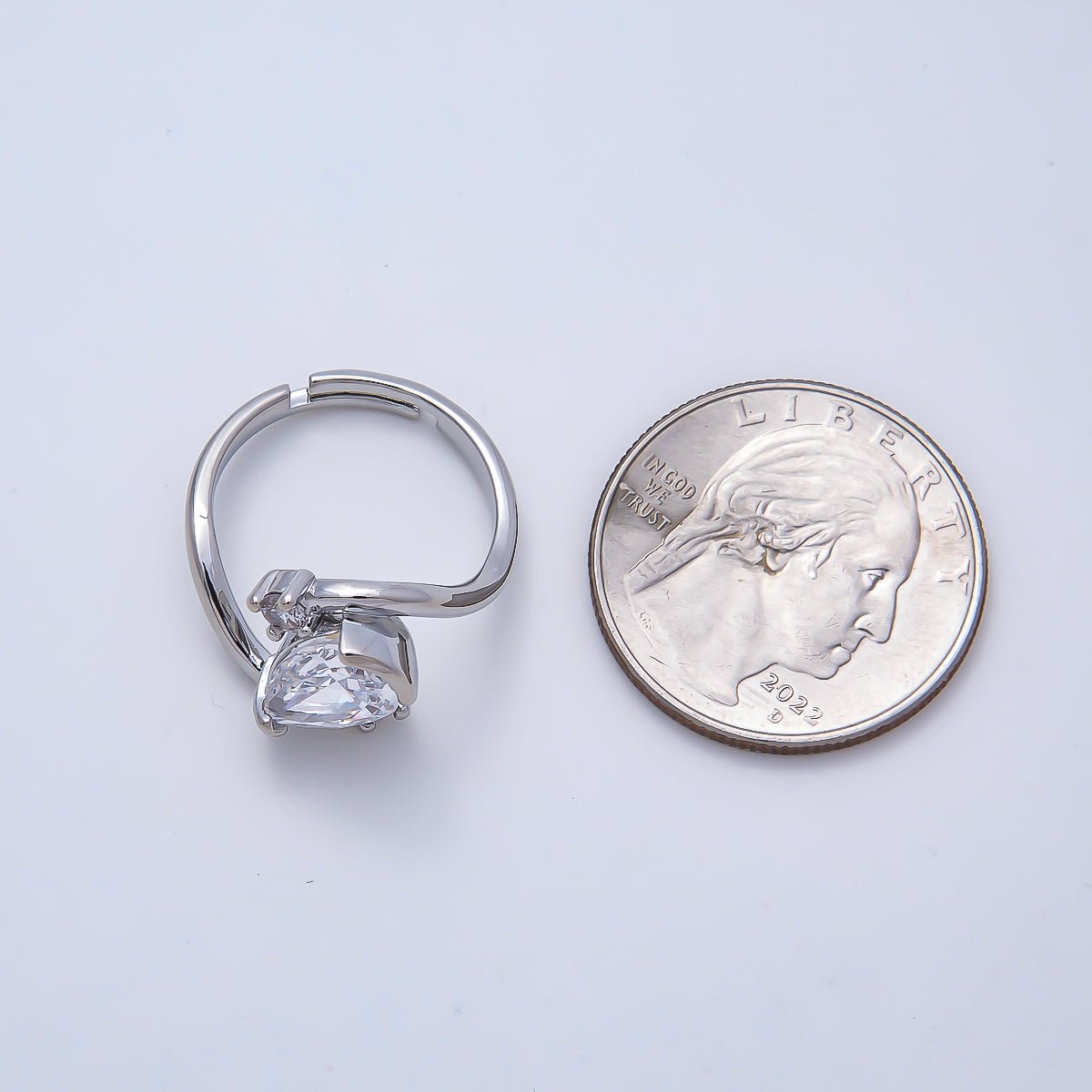 16K Gold Filled Clear Teardrop CZ Curved Solitaire Ring in Gold & Silver | Rings-00123 Rings-00171 - DLUXCA