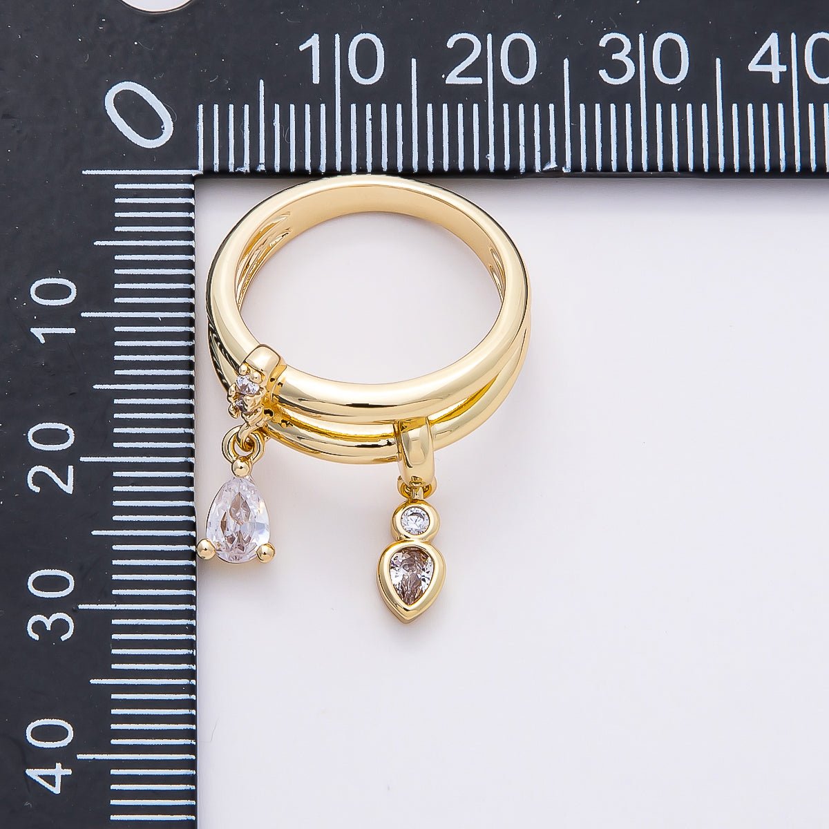16K Gold Filled Clear Teardrop CZ Drop Double Band Ring | Rings - 00115 - DLUXCA