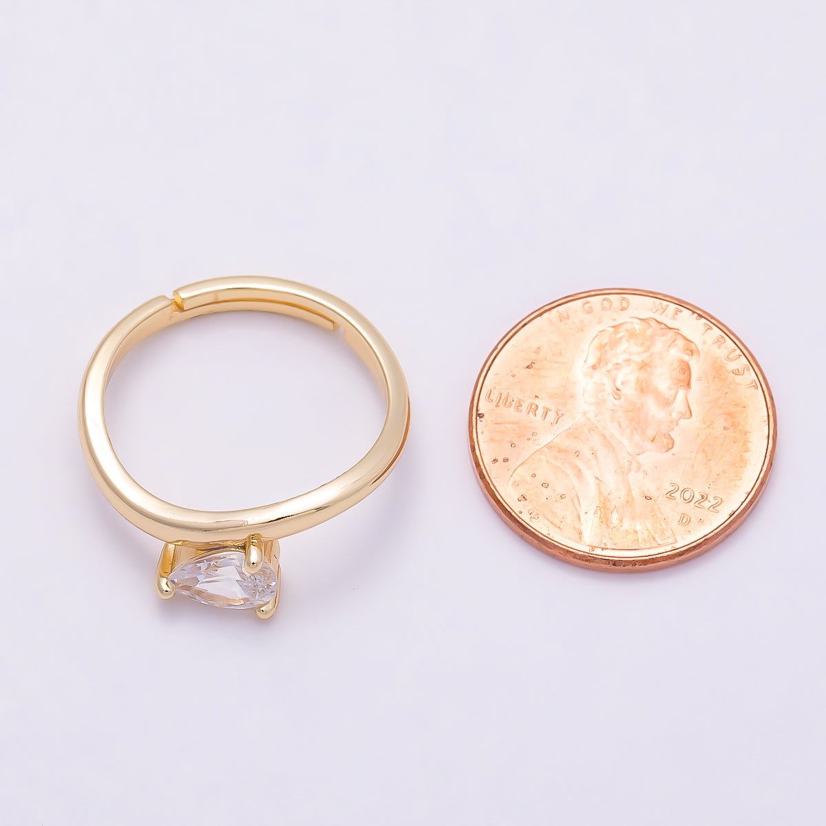 16K Gold Filled Clear Teardrop CZ Solitaire Curved Ring in Gold & Silver | Rings-00130 Rings-00131 - DLUXCA