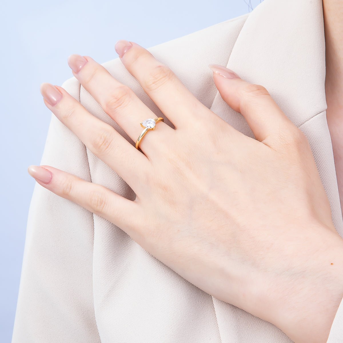 16K Gold Filled Clear Teardrop CZ Solitaire Ring in Gold & Silver | Rings-00165 Rings-00166 - DLUXCA