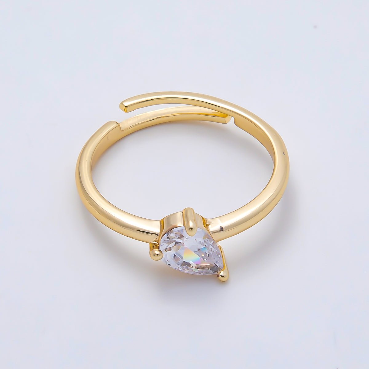 16K Gold Filled Clear Teardrop CZ Solitaire Ring in Gold & Silver | Rings-00165 Rings-00166 - DLUXCA
