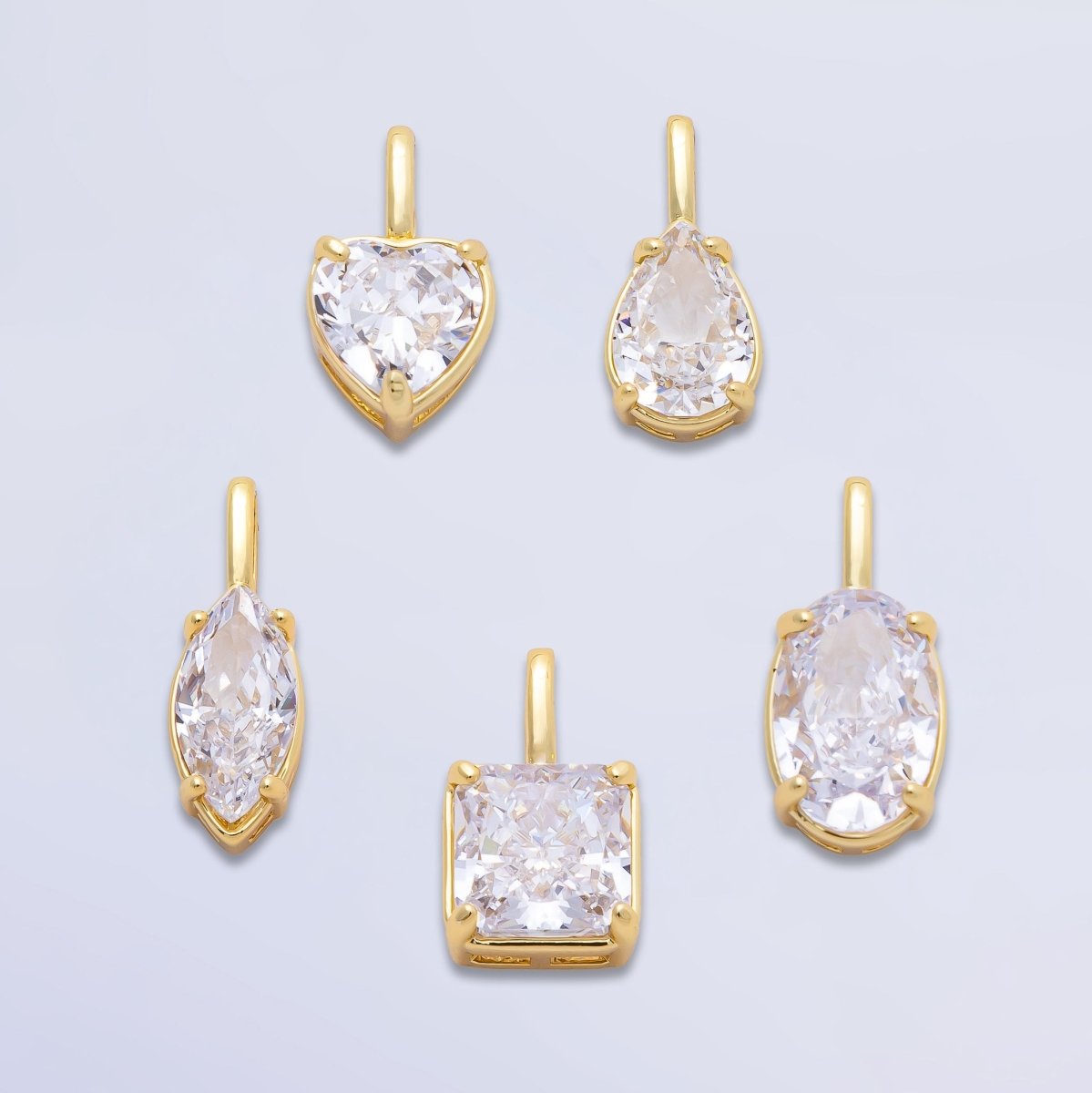 16K Gold Filled Clear Teardrop, Oval, Heart, Marquise, Square CZ Prongs Solitaire Pendant | Charms - 00821 ~ Charms - 00825 - DLUXCA