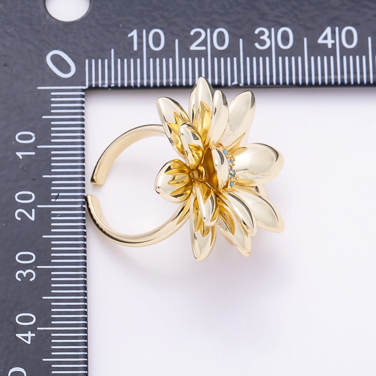 16K Gold Filled Clear, Turquoise Micro Paved CZ Flower Ring | Rings-00330 Rings-00331 - DLUXCA