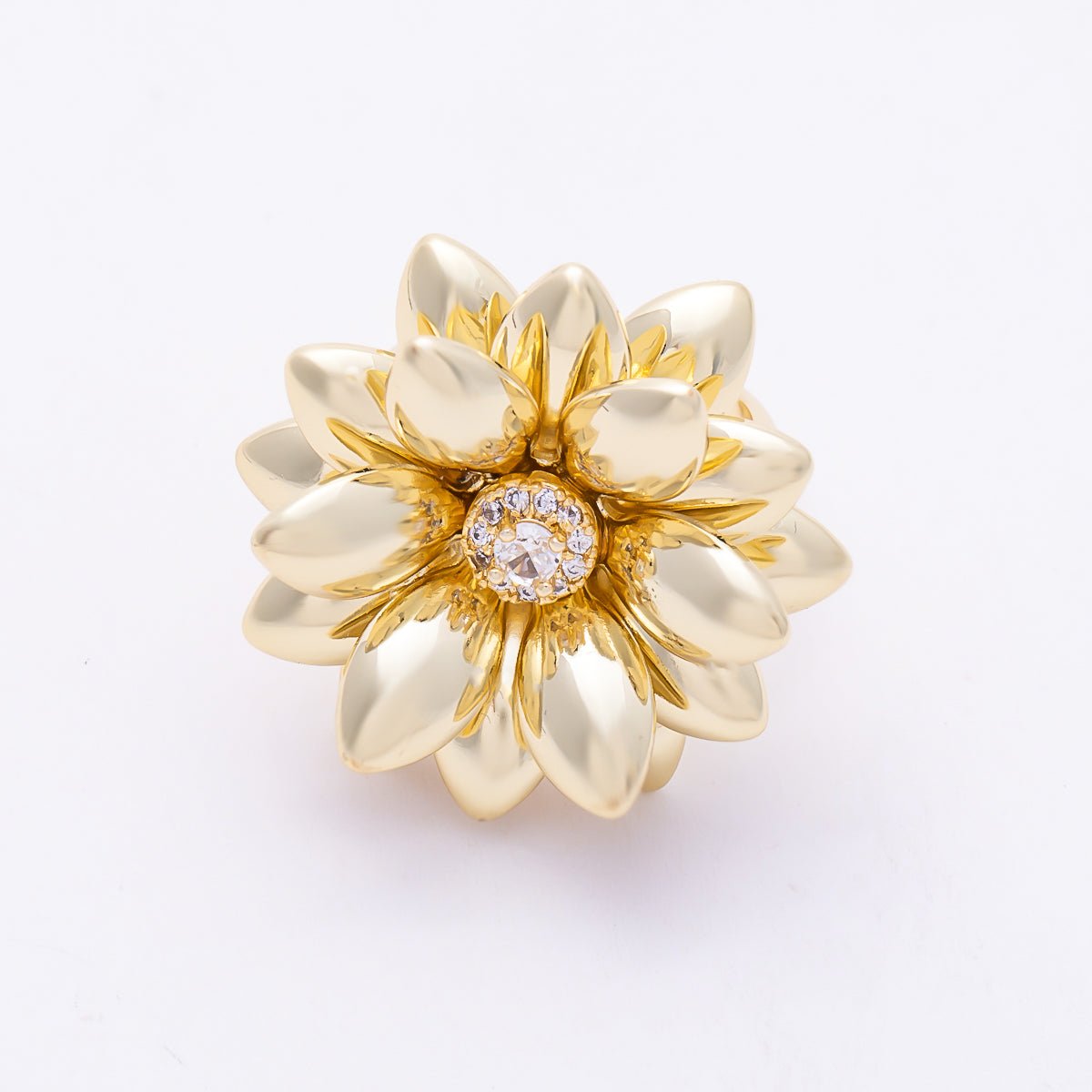 16K Gold Filled Clear, Turquoise Micro Paved CZ Flower Ring | Rings-00330 Rings-00331 - DLUXCA