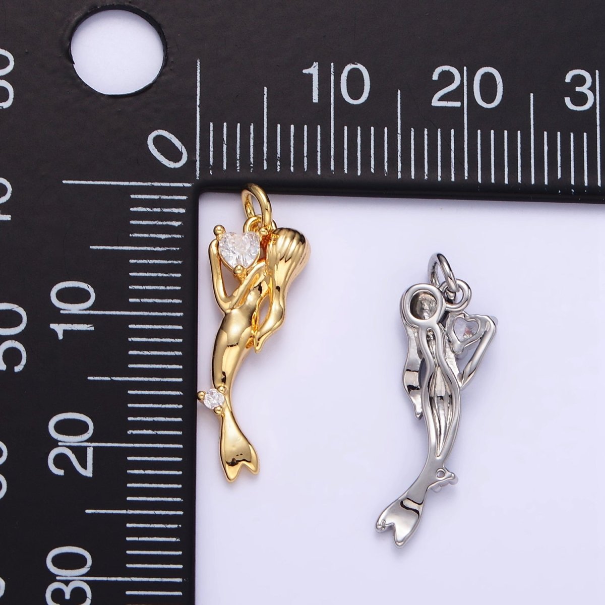 16K Gold Filled CZ Mermaid Portrait Charm in Gold & Silver | AG840 - DLUXCA
