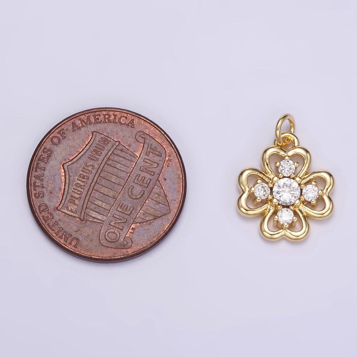 16K Gold Filled CZ Quatrefoil Heart Petal Flower Open Charm in Gold & Silver | M116 - DLUXCA