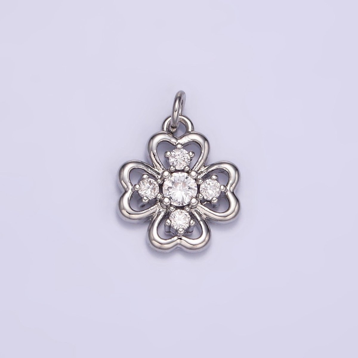16K Gold Filled CZ Quatrefoil Heart Petal Flower Open Charm in Gold & Silver | M116 - DLUXCA