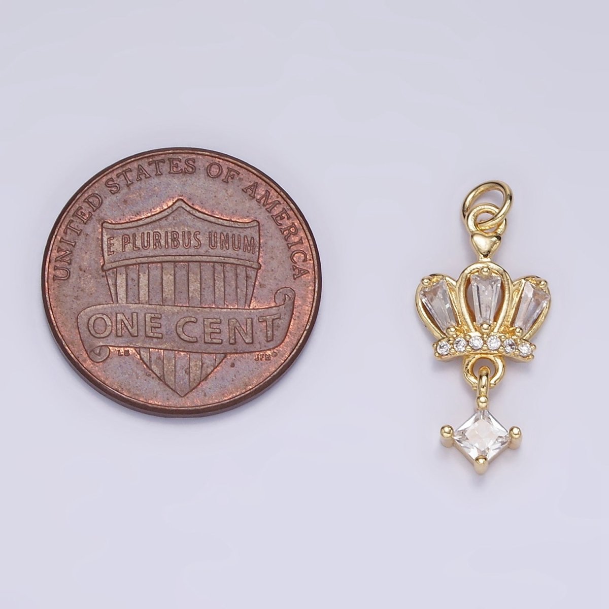 16K Gold Filled CZ Rhombus Baguette Drop Royal Crown Charm in Gold & Silver | M114 - DLUXCA