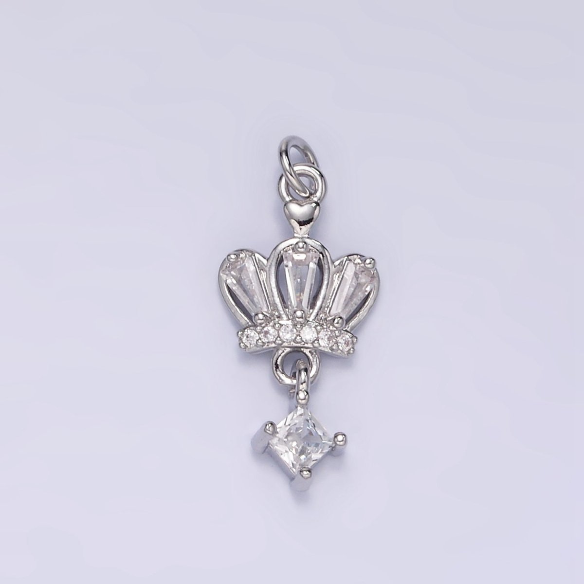 16K Gold Filled CZ Rhombus Baguette Drop Royal Crown Charm in Gold & Silver | M114 - DLUXCA