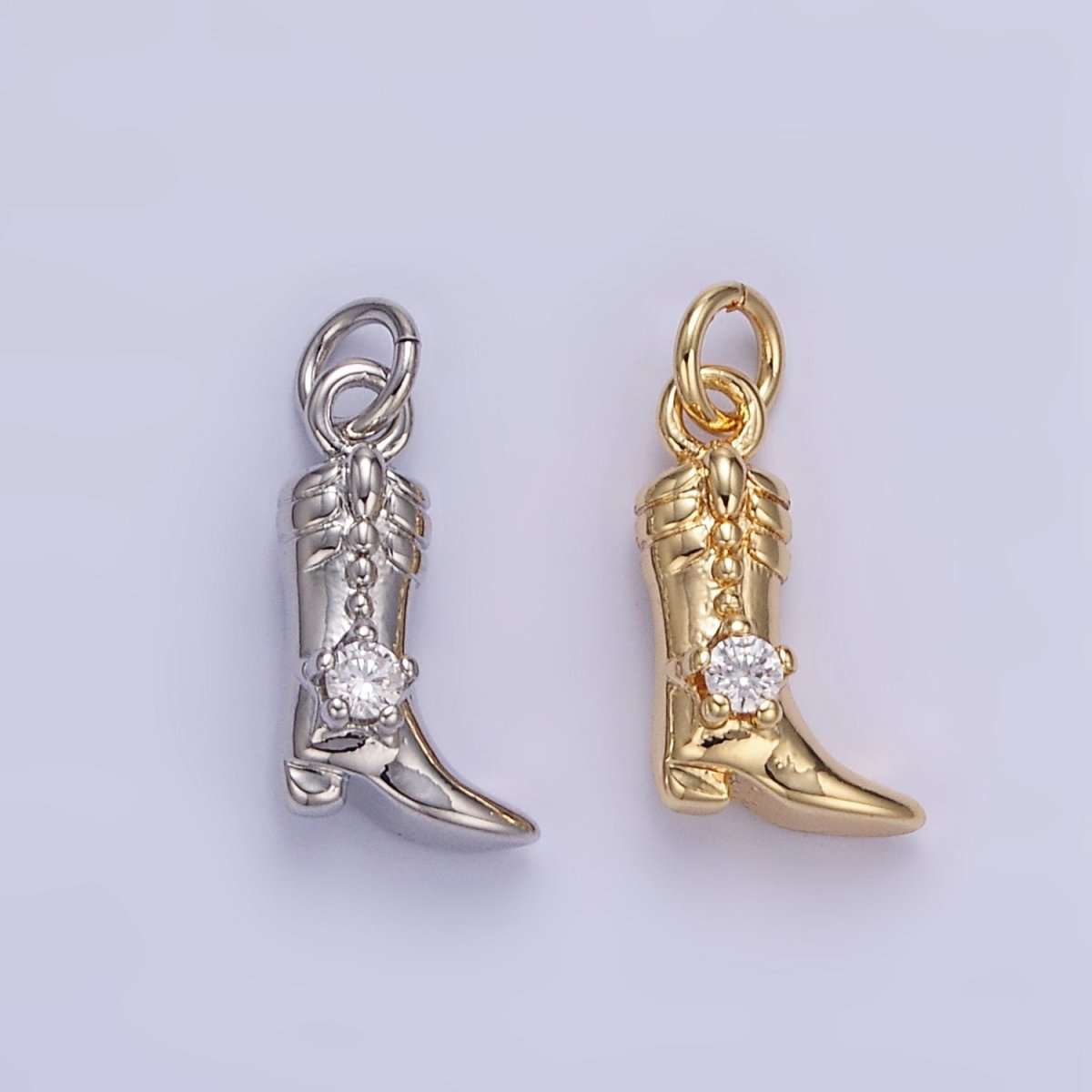 16K Gold Filled CZ West Cowboy Boots Charm in Gold & Silver | AC113 - DLUXCA
