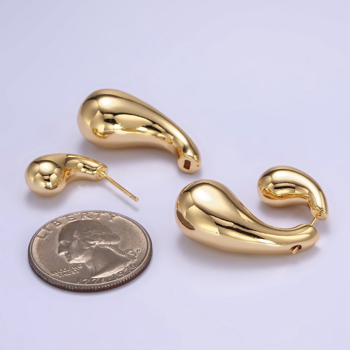 16K Gold Filled Double Teardrop Minimalist Hoop Earrings | P056 - DLUXCA