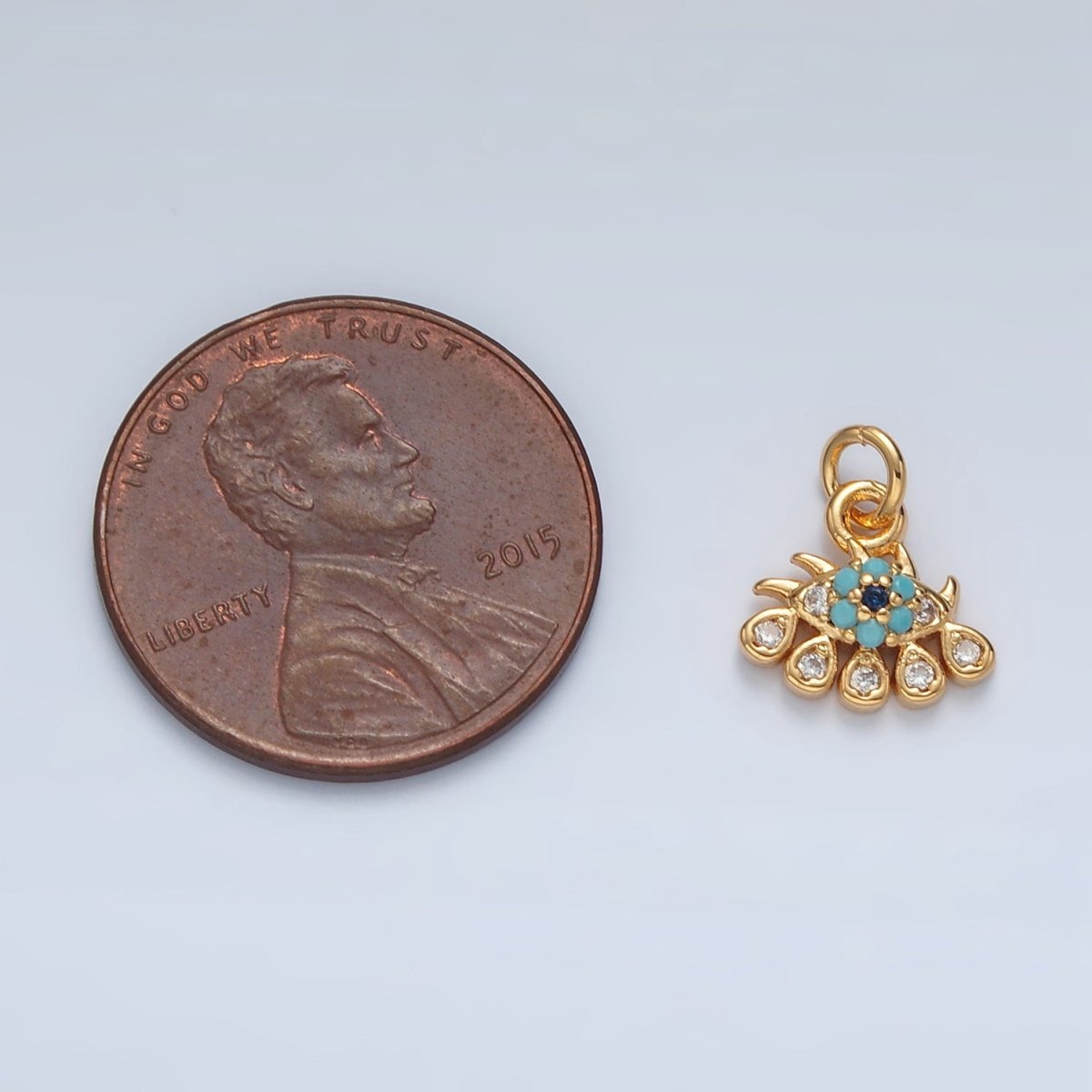 16K Gold Filled Evil Eye Turquoise CZ Teardrop Mini Charm | AG930 - DLUXCA
