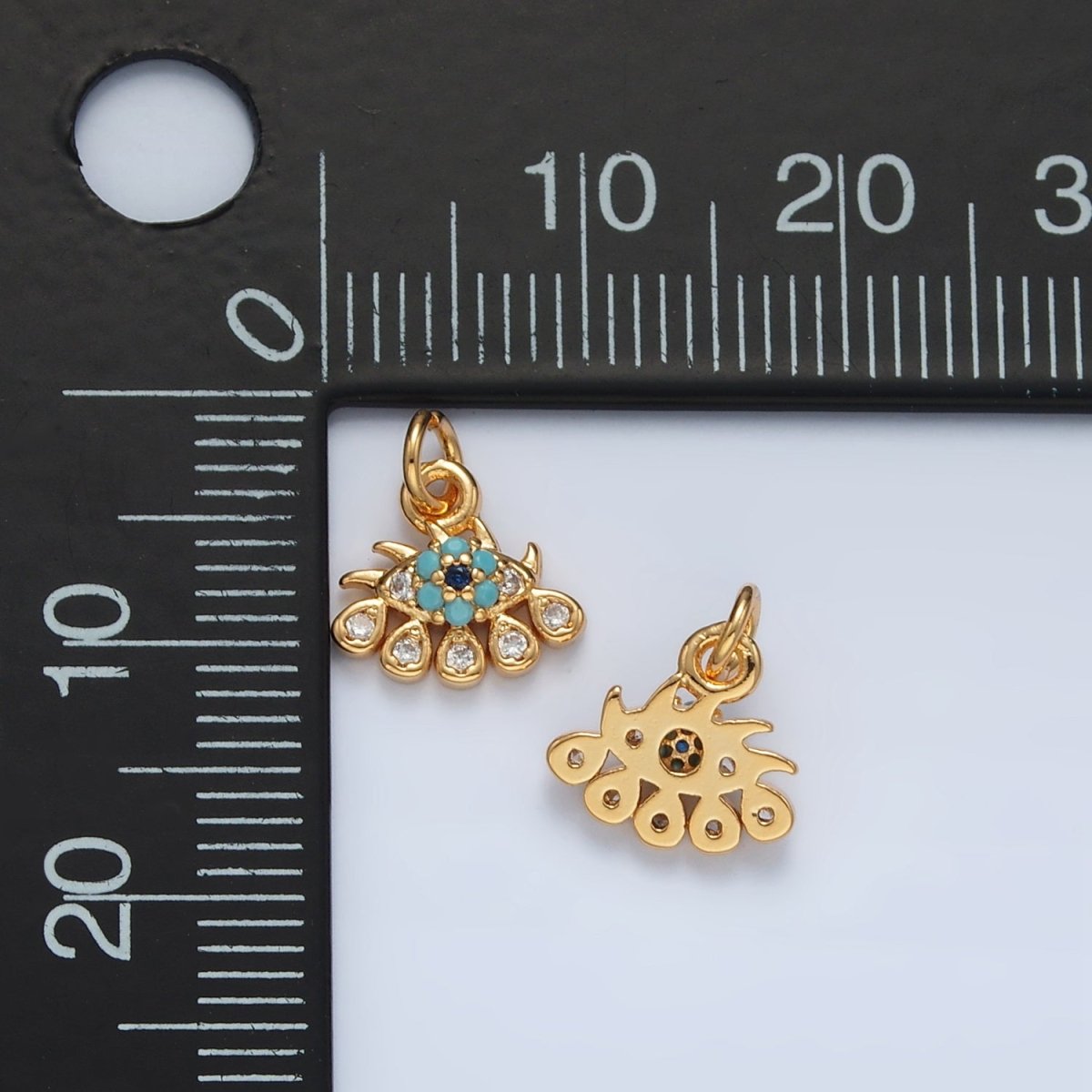 16K Gold Filled Evil Eye Turquoise CZ Teardrop Mini Charm | AG930 - DLUXCA