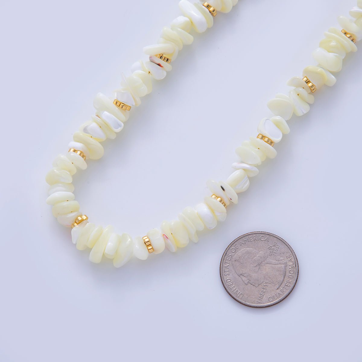 16K Gold Filled Flower Bead Irregular Pebble Shell Pearl Gemstone 17 Inch Handmade Necklace | WA - 309 - DLUXCA