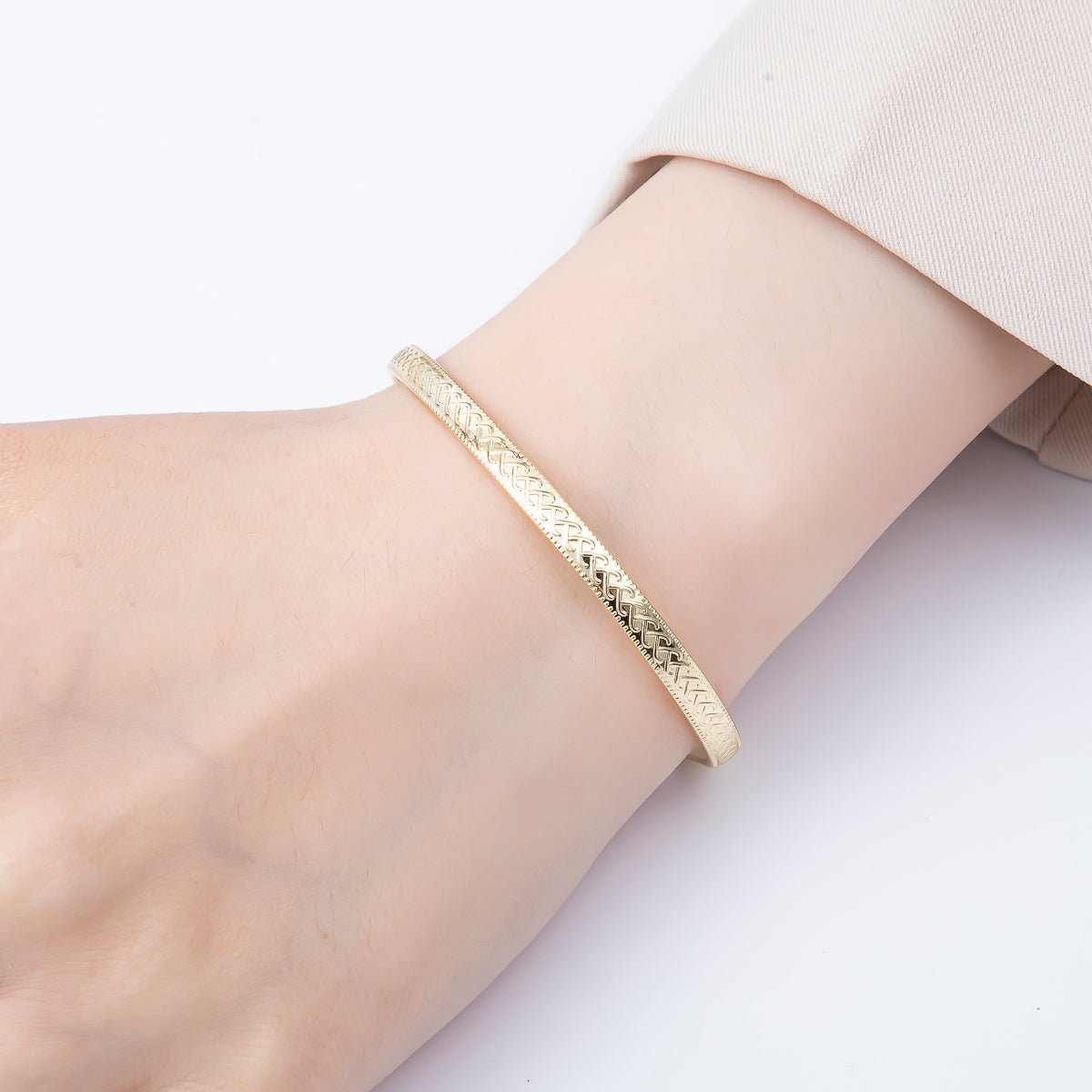 16K Gold Filled Geometric Lined Dotted Cuff Bracelet | WA - 04448 - DLUXCA