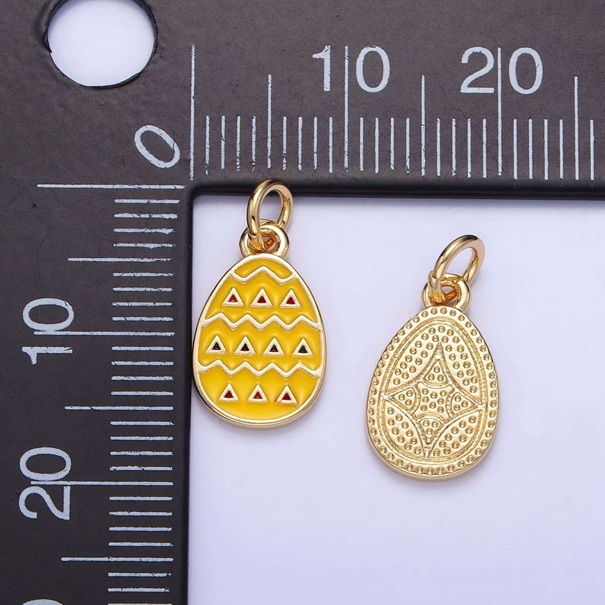 16K Gold Filled Geometric Yellow Enamel Easter Egg Charm | C123 - DLUXCA