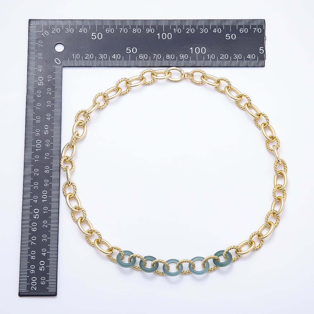 16K Gold Filled Green Aventurine Croissant Cable Chain Link 19.5 Inch Necklace w. Push Gate | WA-02007 - DLUXCA