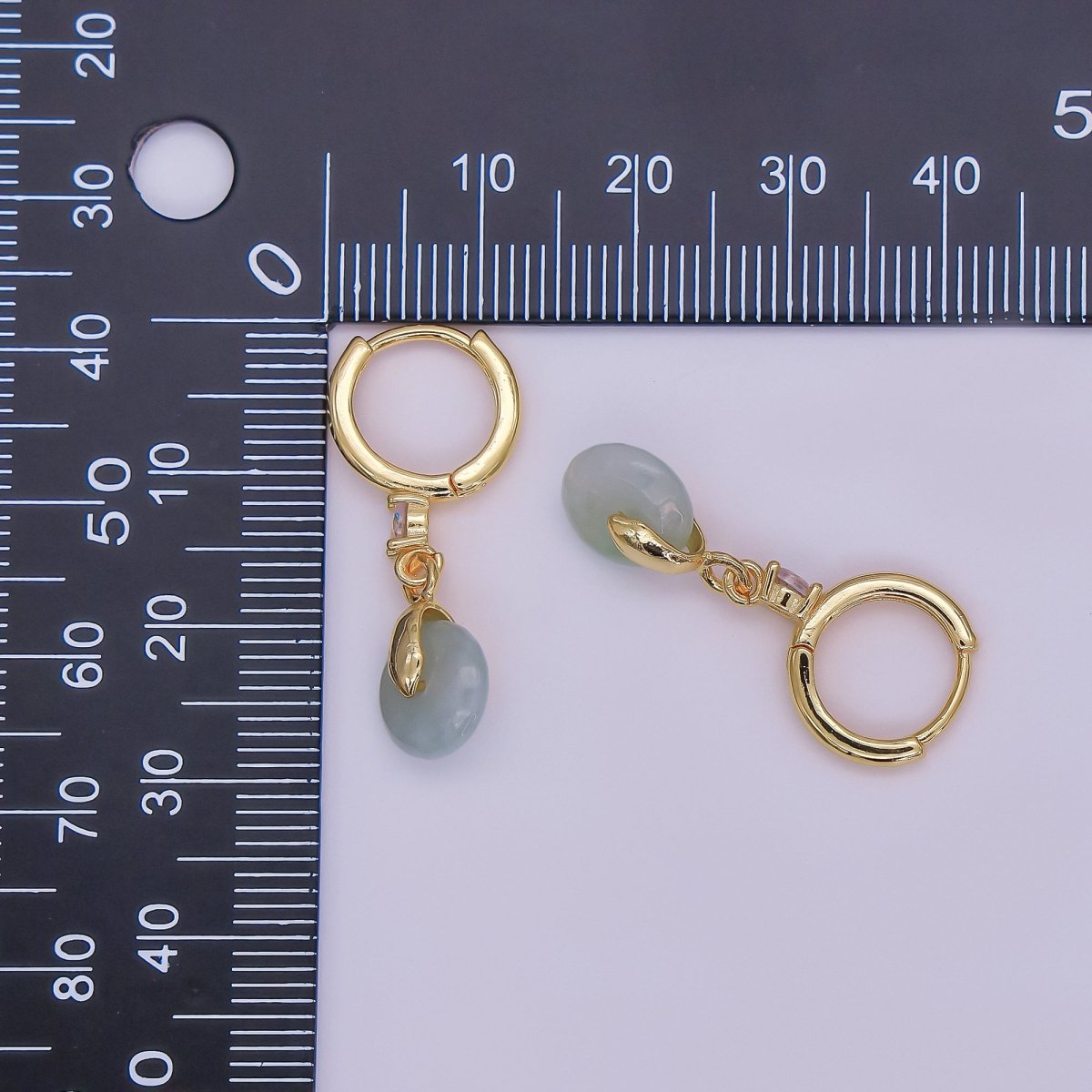 16K Gold Filled Green, White Jade Donut Round Drop Clear CZ Huggie Earrings | AE633 AE652 - DLUXCA