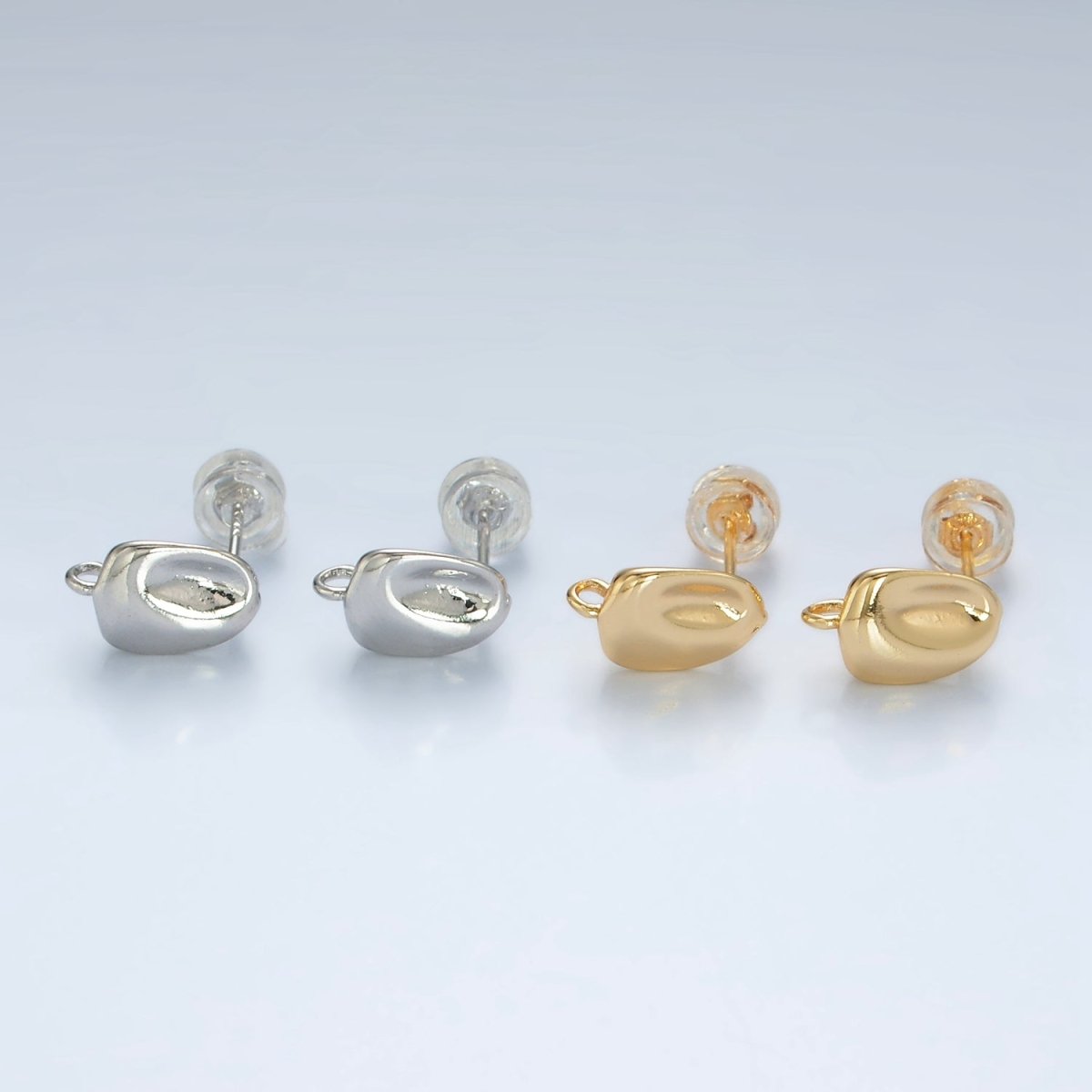 16K Gold Filled Hammered Bar Open Loop Stud Earrings Findings in Gold & Silver | Z840 Z841 - DLUXCA