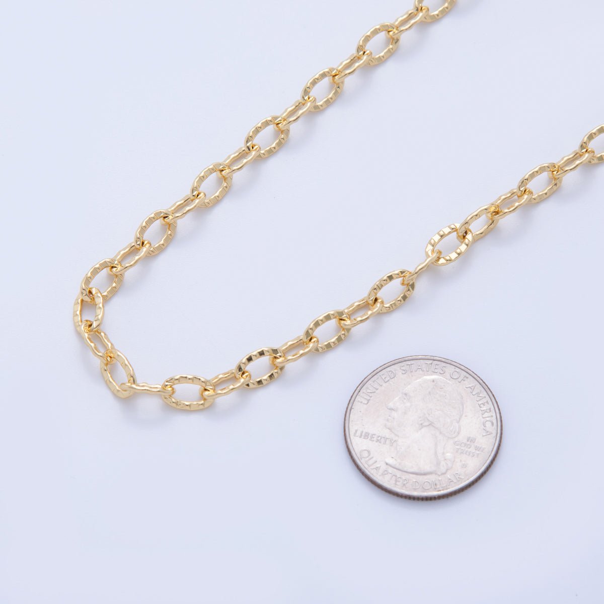 16K Gold Filled Hammered Cable Unfinished Chain by Yard | Roll - 1591 - DLUXCA