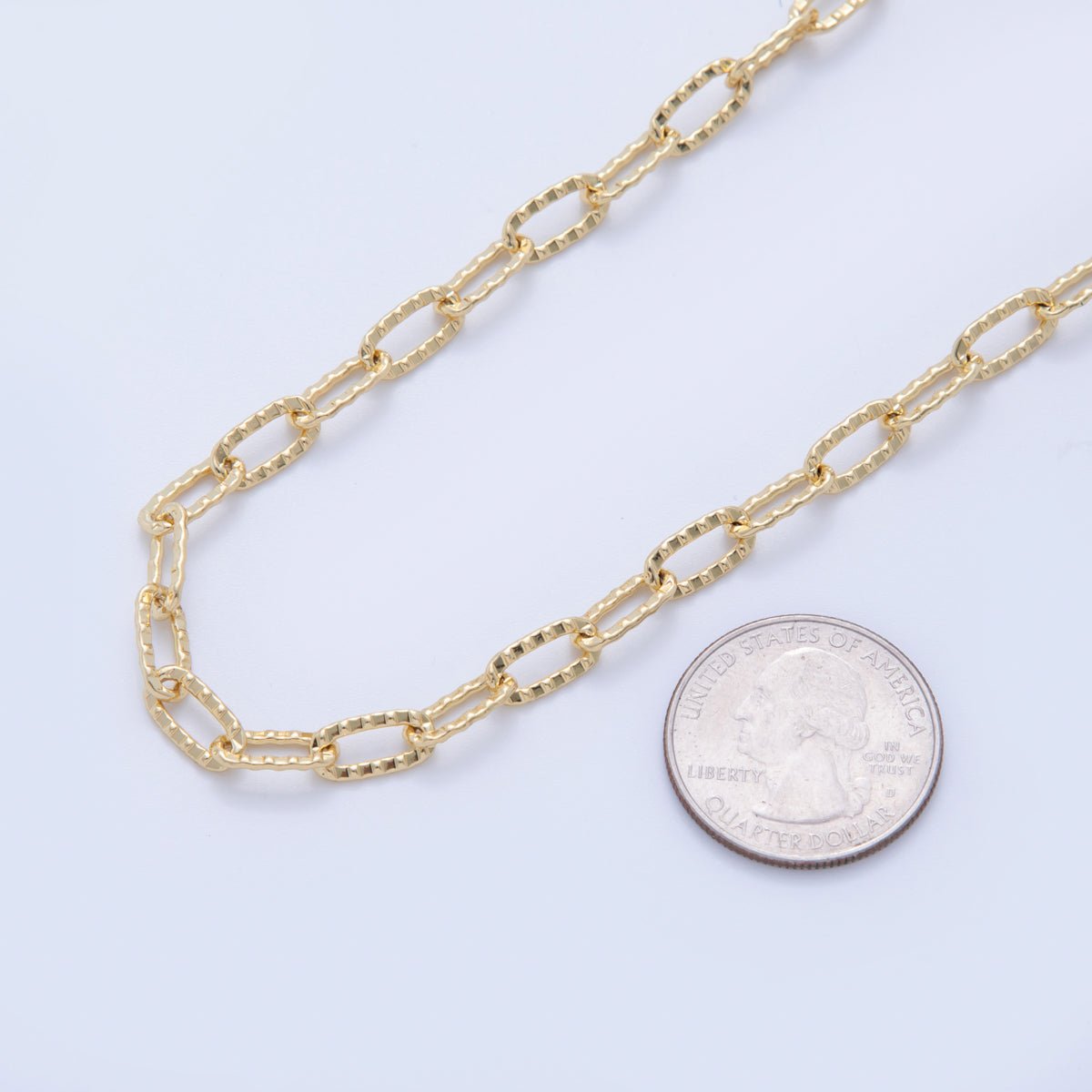 16K Gold Filled Hammered Paperclip Unfinished Chain by Yard | Roll - 1590 - DLUXCA