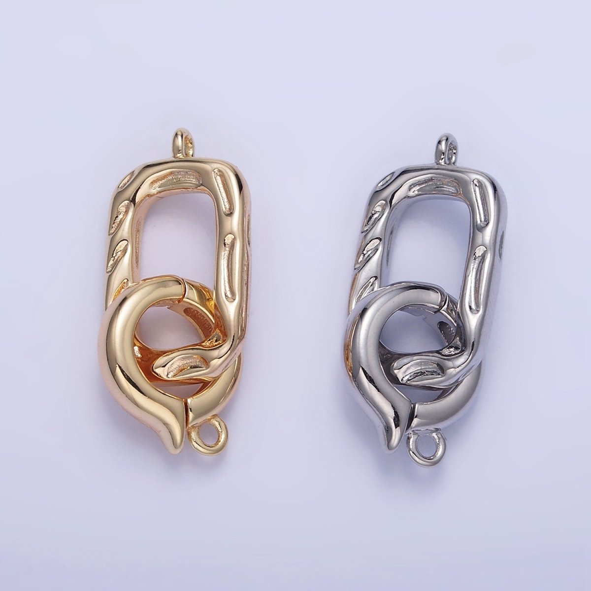 16K Gold Filled Hammered Rectangular Snap Latch Finding Set in Gold & Silver | Z792 - DLUXCA