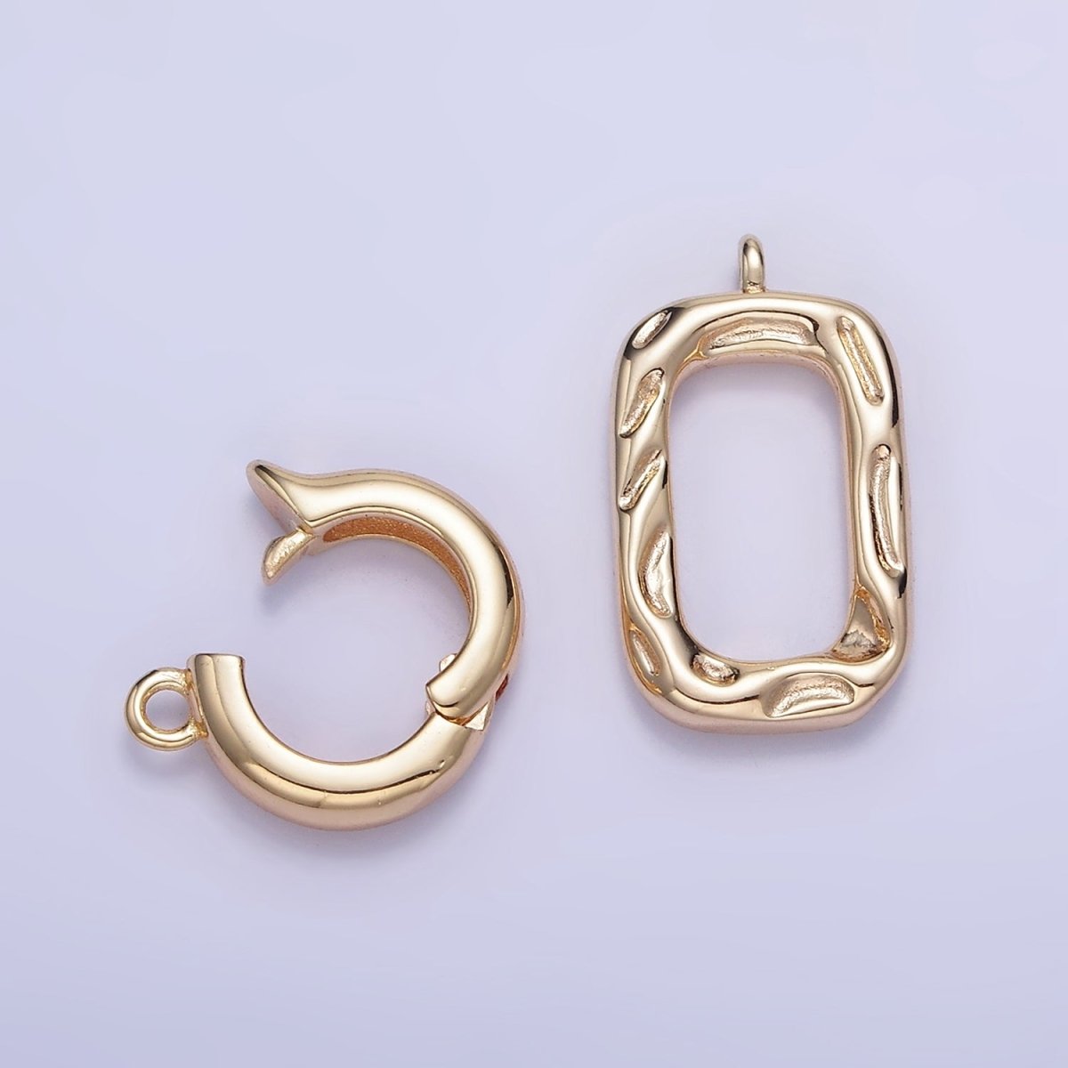 16K Gold Filled Hammered Rectangular Snap Latch Finding Set in Gold & Silver | Z792 - DLUXCA