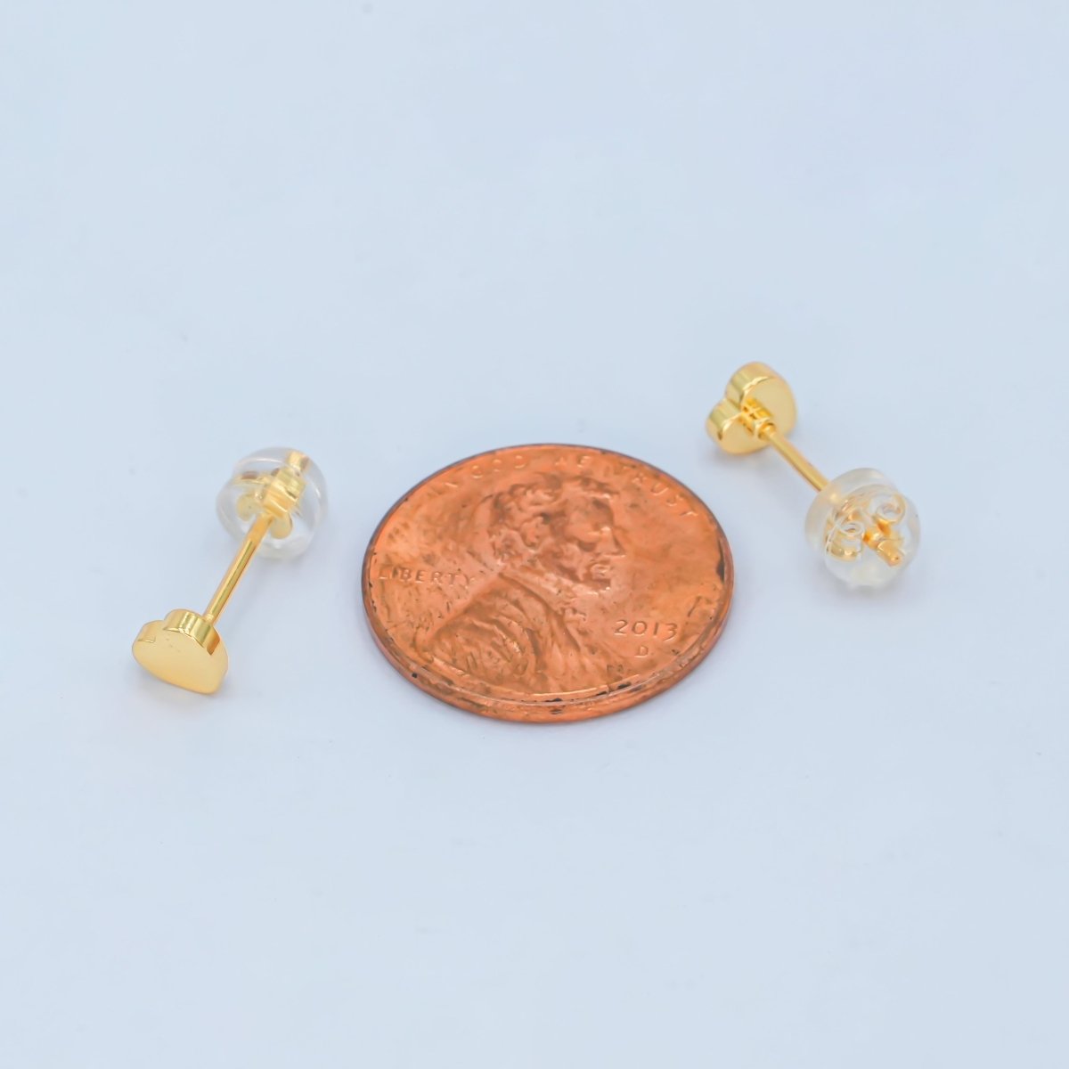 16K Gold Filled Heart Minimalist Stud Earrings | AB1462 - DLUXCA