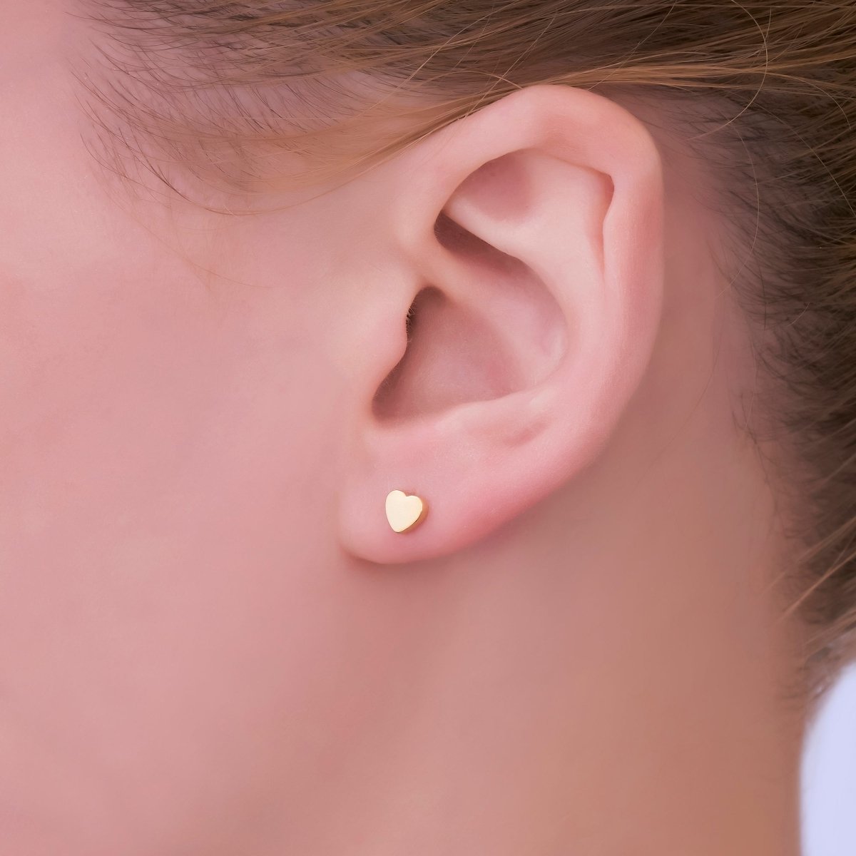 16K Gold Filled Heart Minimalist Stud Earrings | AB1462 - DLUXCA
