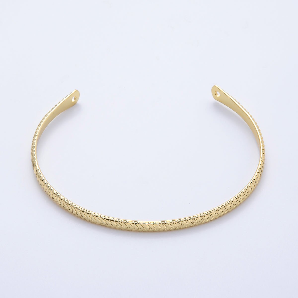 16K Gold Filled Herringbone Textured Cuff Unfinished Half Bangle Bracelet | WA - 04454 - DLUXCA