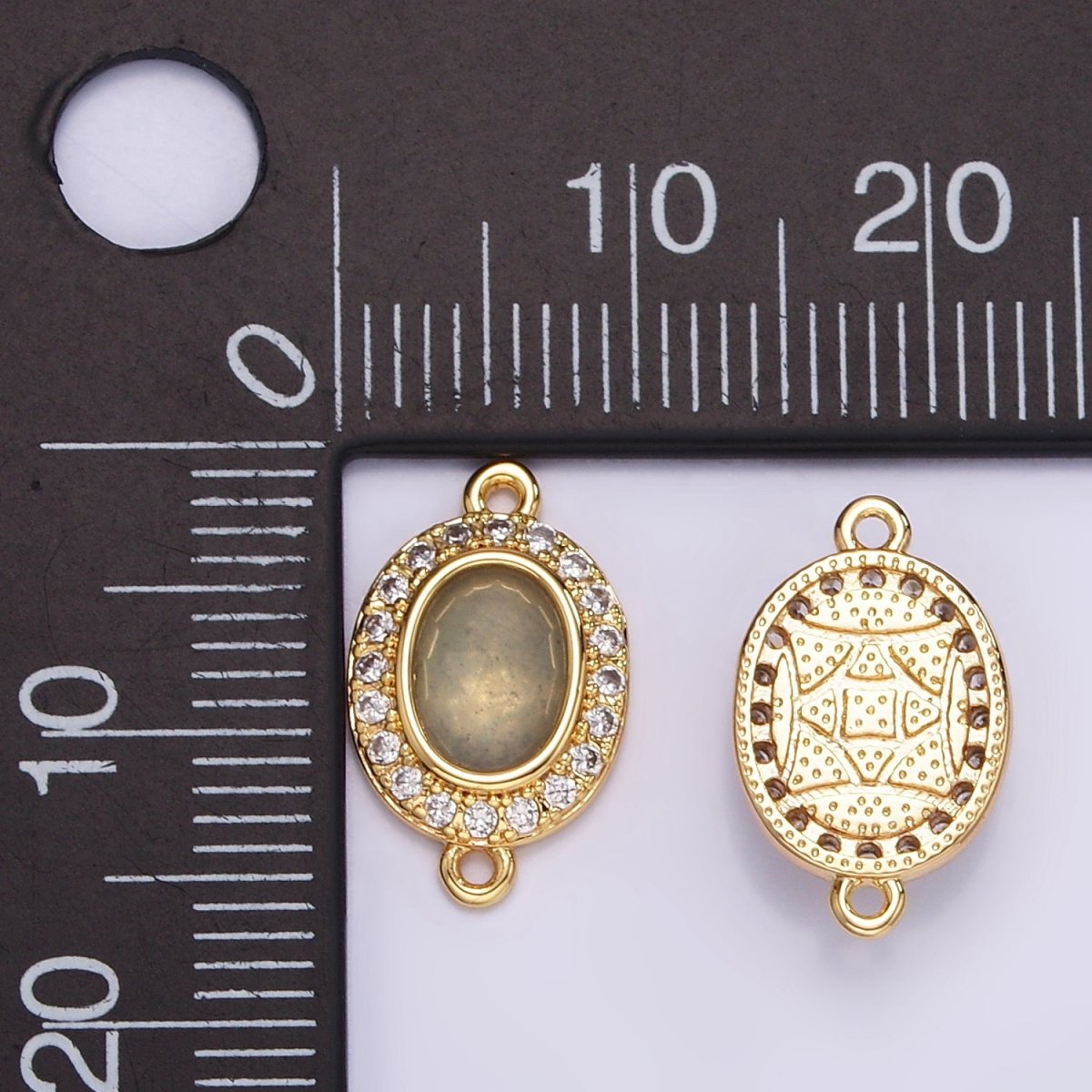 16K Gold Filled Labradorite Micro Paved CZ Oval Connector | F159 - DLUXCA