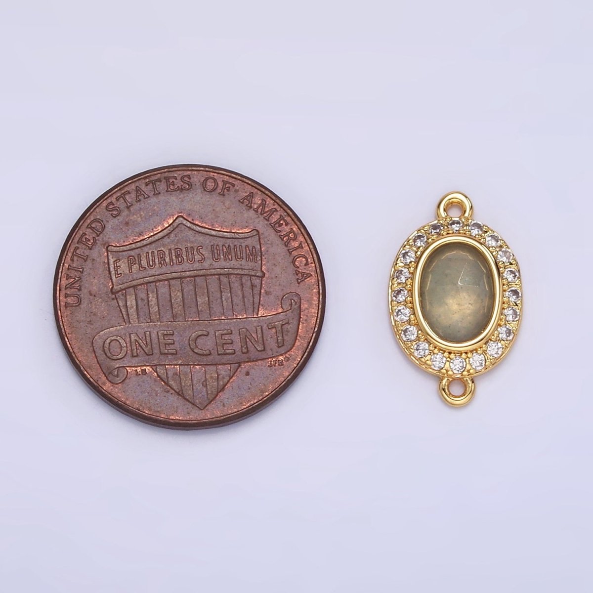 16K Gold Filled Labradorite Micro Paved CZ Oval Connector | F159 - DLUXCA