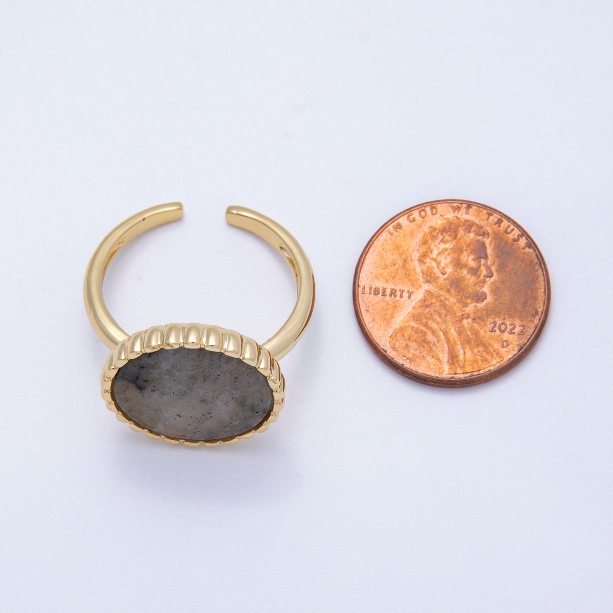 16K Gold Filled Labradorite Natural Gemstone Oval Bezel Statement Ring | Rings - 00057 - DLUXCA
