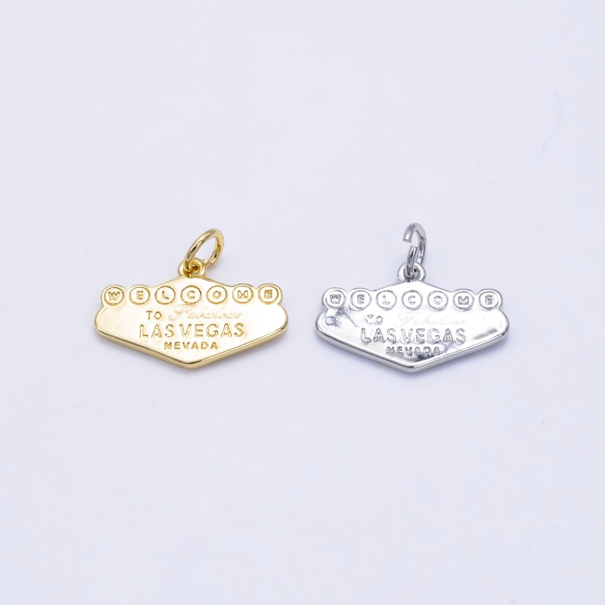 16K Gold Filled "Las Vegas" Sign Engraved Mini Charm in Gold & Silver | X802 - DLUXCA