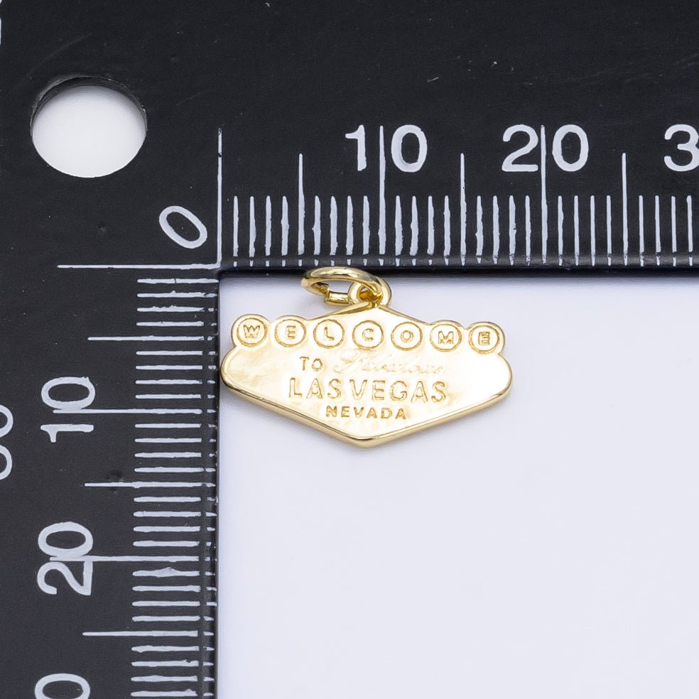 16K Gold Filled "Las Vegas" Sign Engraved Mini Charm in Gold & Silver | X802 - DLUXCA