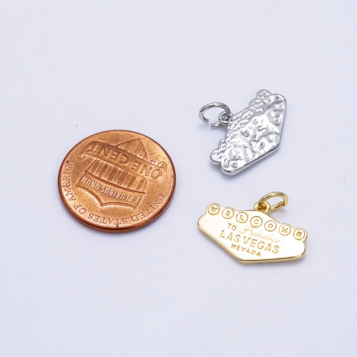 16K Gold Filled "Las Vegas" Sign Engraved Mini Charm in Gold & Silver | X802 - DLUXCA