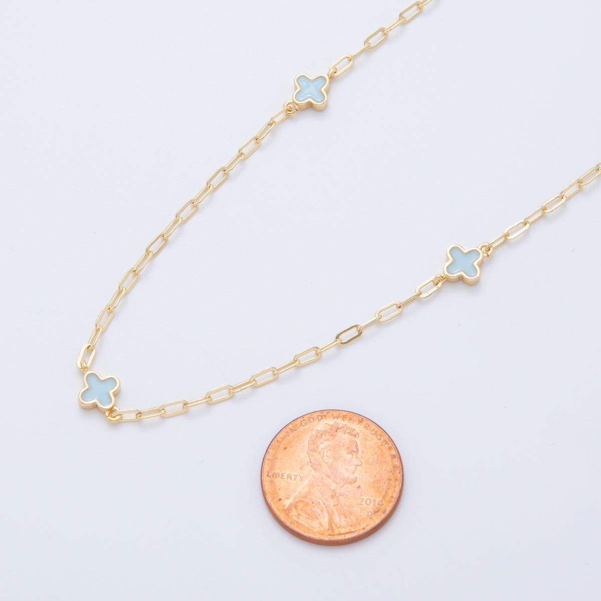 16K Gold Filled Light Blue Quatrefoil Enamel Paperclip Unfinished Chain by Yard | Roll - 1595 - DLUXCA