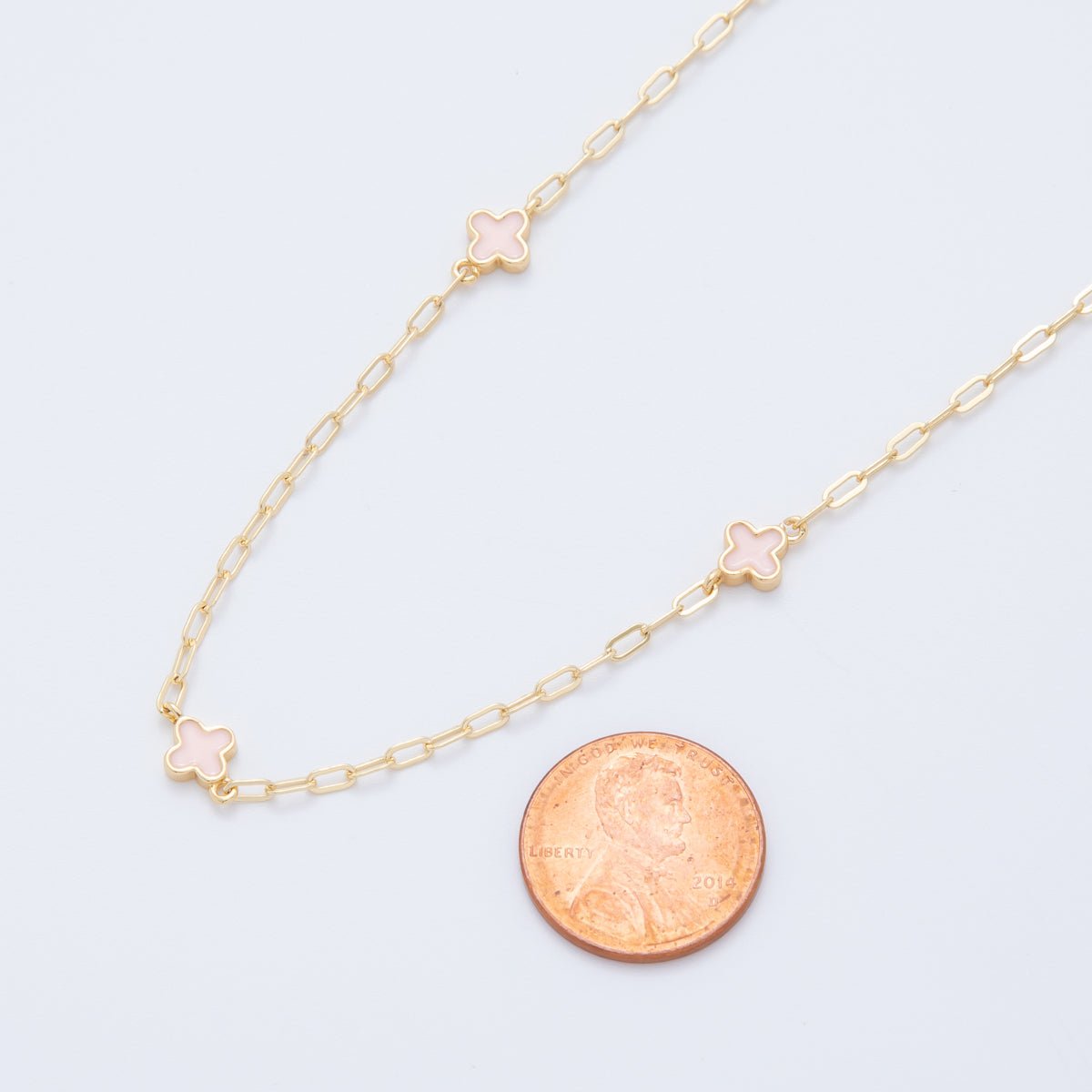 16K Gold Filled Light Pink Quatrefoil Enamel Paperclip Unfinished Chain by Yard | Roll - 1598 - DLUXCA