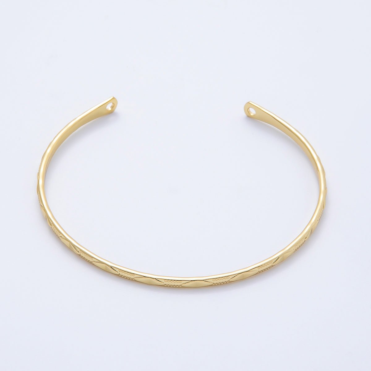 16K Gold Filled Line Textured Cuff Unfinished Half Bangle Bracelet | WA - 04449 - DLUXCA