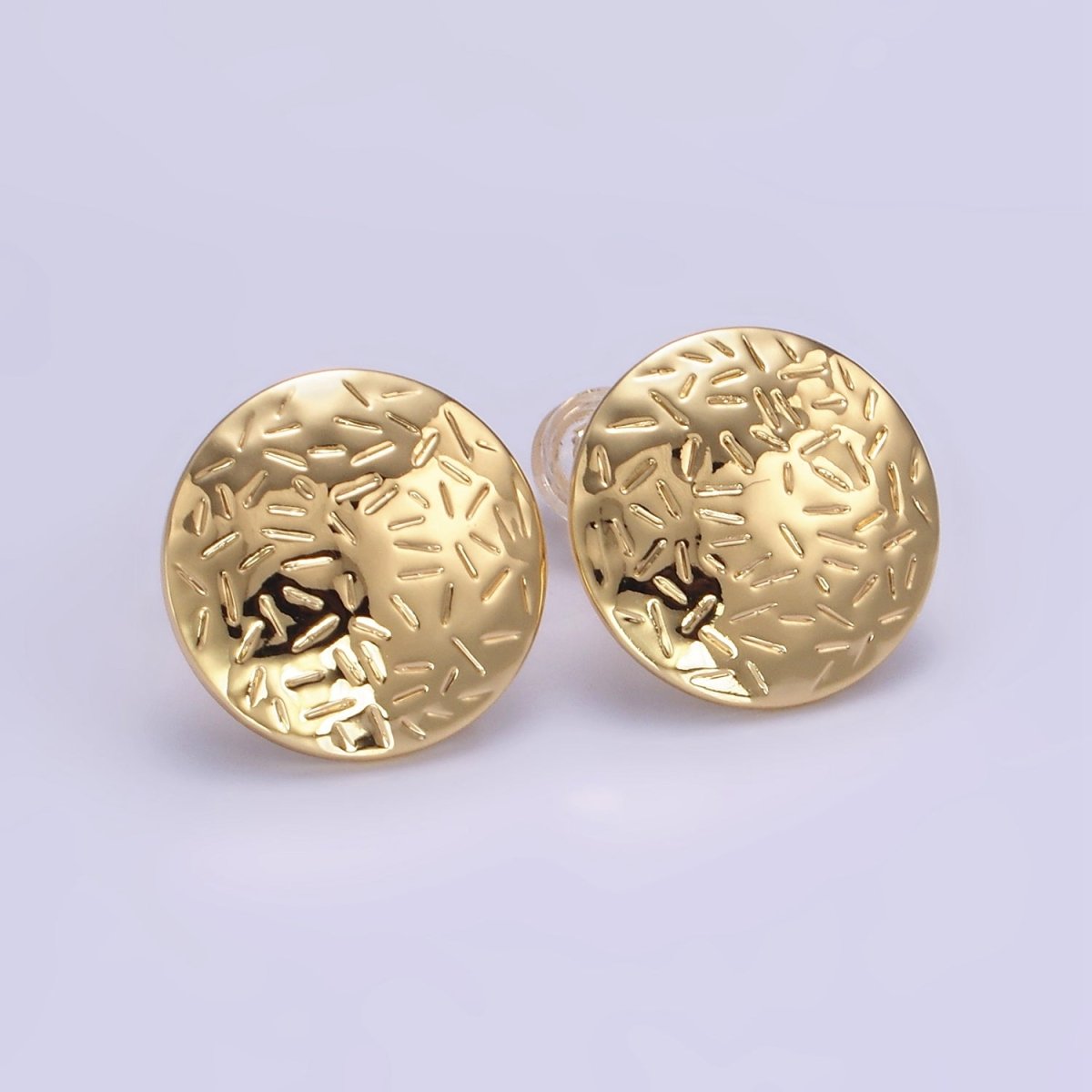 16K Gold Filled Line - Textured Round Stud Earrings in Gold & Silver | Z824 Z825 - DLUXCA