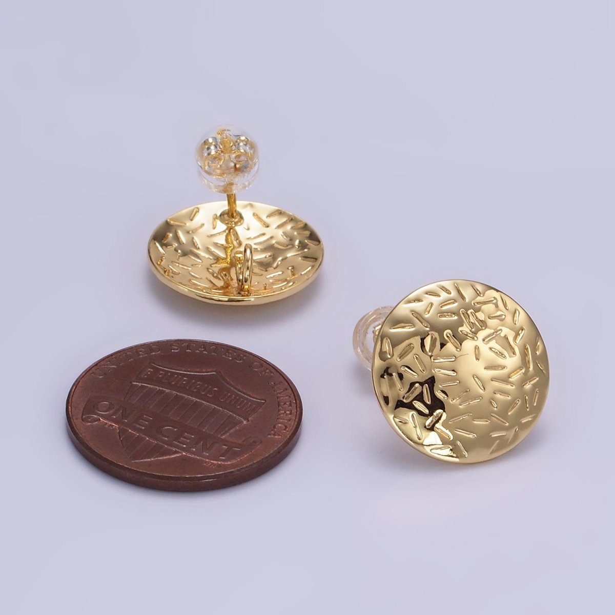 16K Gold Filled Line - Textured Round Stud Earrings in Gold & Silver | Z824 Z825 - DLUXCA