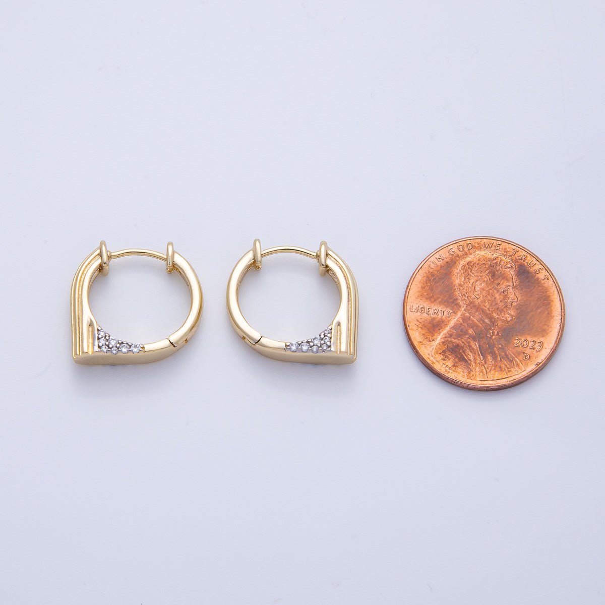16K Gold Filled Lined Textured Micro Pave CZ Huggie Earrings | Earrings - 98 - DLUXCA
