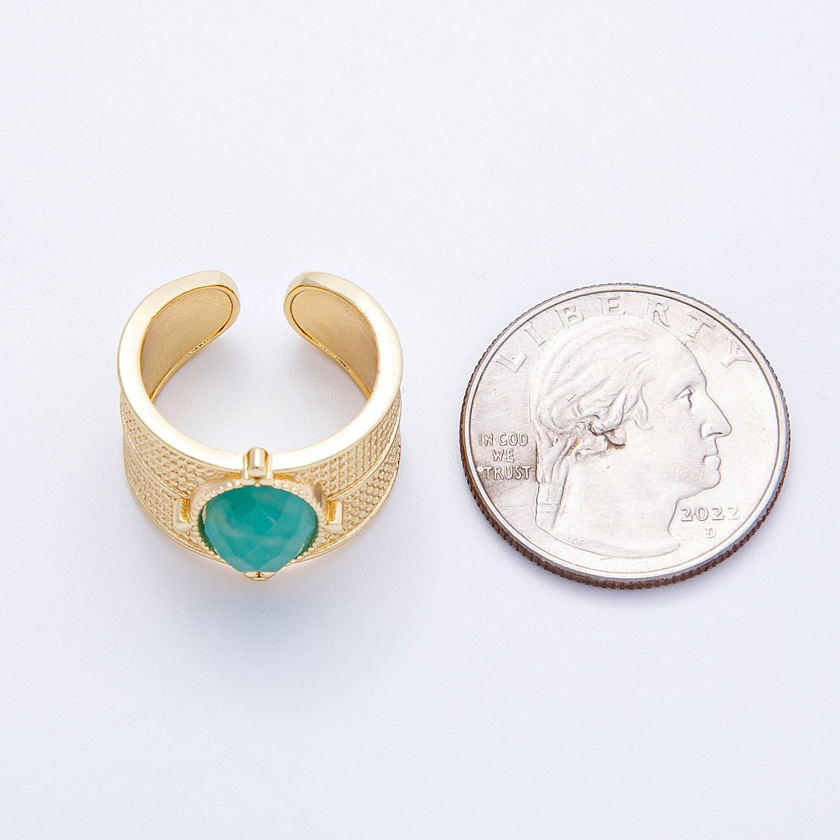 16K Gold Filled Malachite, Amazonite Cabochon Multifaceted Gemstone Textured Wide Ring | Rings - 00048 Rings - 00049 - DLUXCA